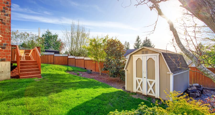 Fenced backyard with storage shed in San Francisco